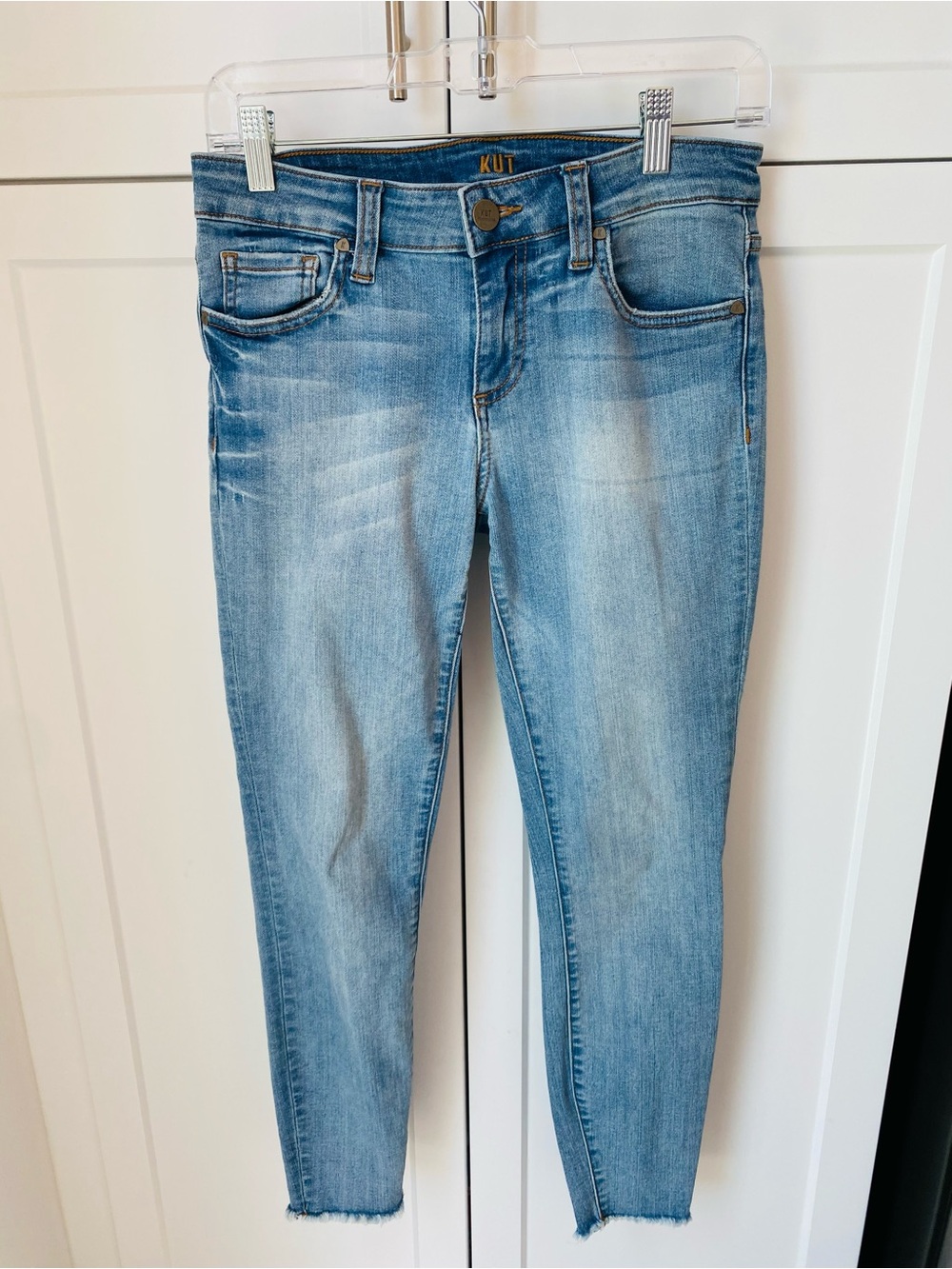 KUT from the kloth women’s ankle skinny size 2 blue denim jeans distressed fray